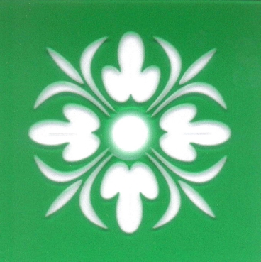 Friesecke "Lilien-Replik" grünes Überfangglas, Eckscheiben, 9cm Festmaß