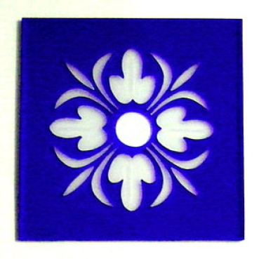 Friesecke "Lilien-Replik" kobaltblaues Überfangglas, Eckscheiben, 9cm Festmaß