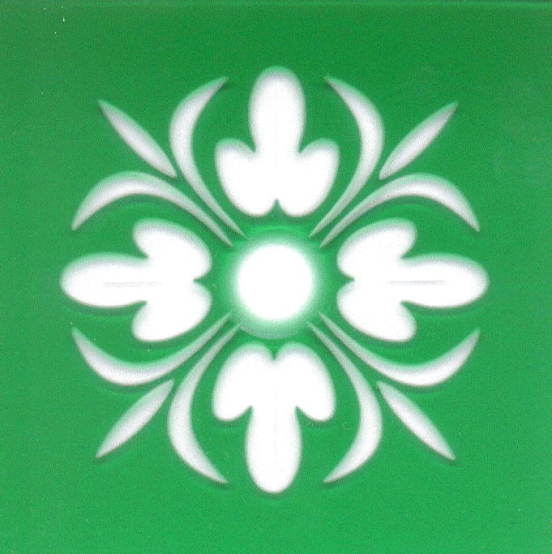 Friesecke "Lilien-Replik" grünes Überfangglas, Eckscheiben, 9cm Festmaß