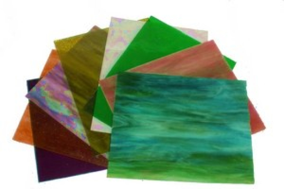 8-er Glaspaket ca. 15x20cm OPALESCENT & KATHEDRAL - Mosaikglas