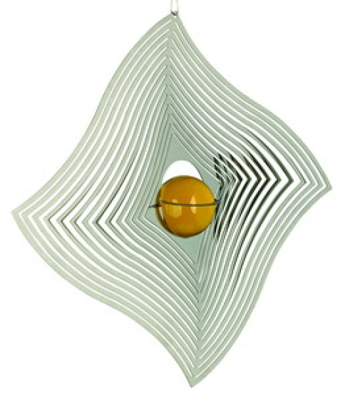 Windspiel DIAMANTWELLE mit gelber Glaskugel - ca. 20cm