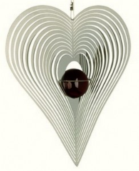 Windspiel HERZ mit roter Glaskugel - ca. 20cm