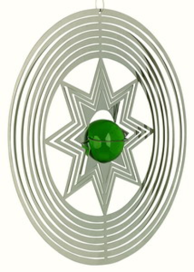 Windspiel STERNSTRAHL mit grüner Glaskugel - ca. 20cm