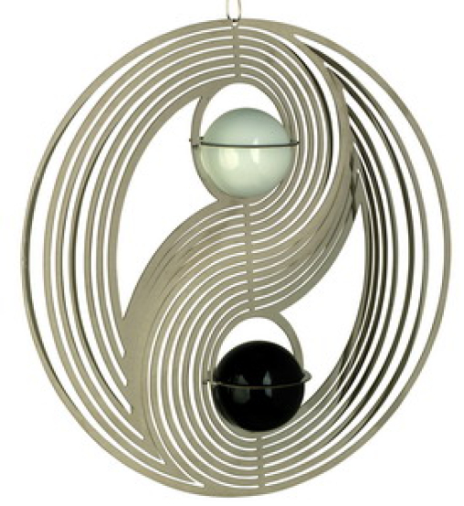 Windspiel YIN YANG mit schwarzer und weisser Glaskugel - ca. 20cm