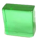 Glasdalle, massiver Glasstein, hellgrün, ca. 9x9cm, Dicke ca. 3,5-4cm